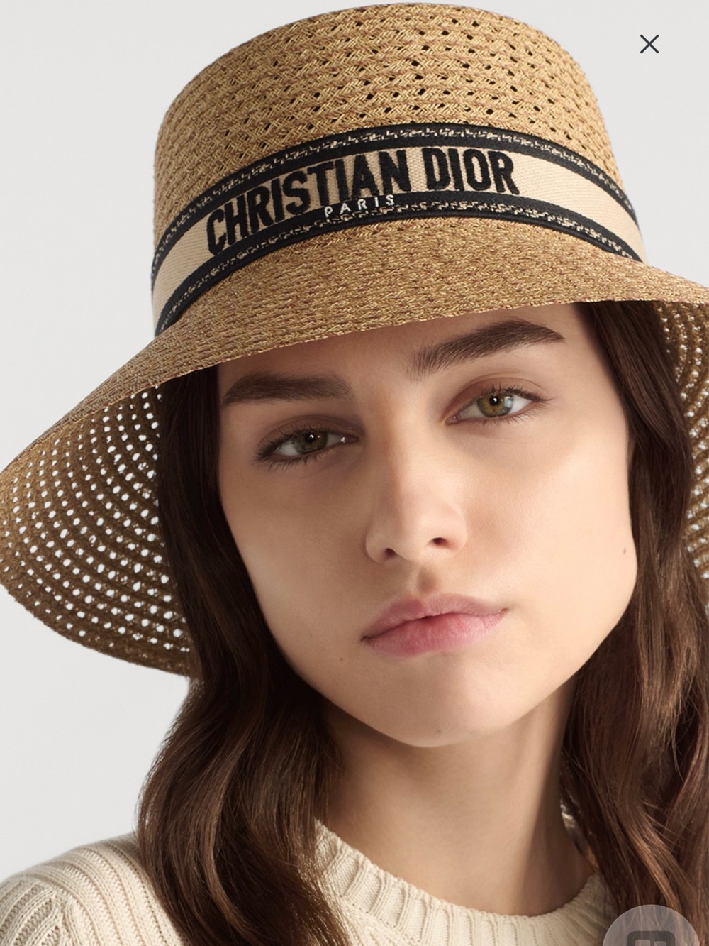 Dior Tan Straw Bucket Hat with Black Logo Band - Picture 6 of 10